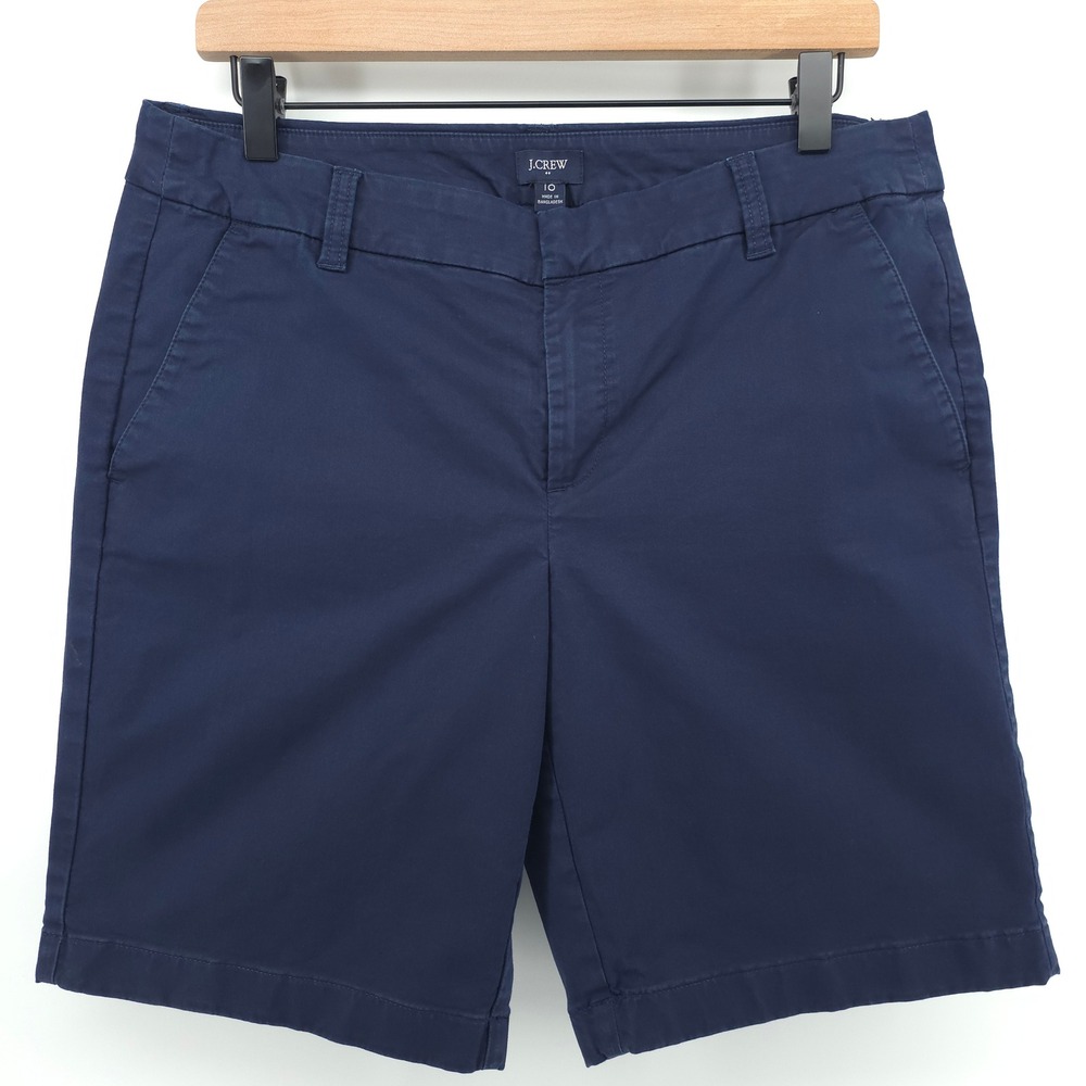 J.Crew Chino Women Shorts 10 Navy Blue Classic Preppy Summer Stretch 9in Inseam